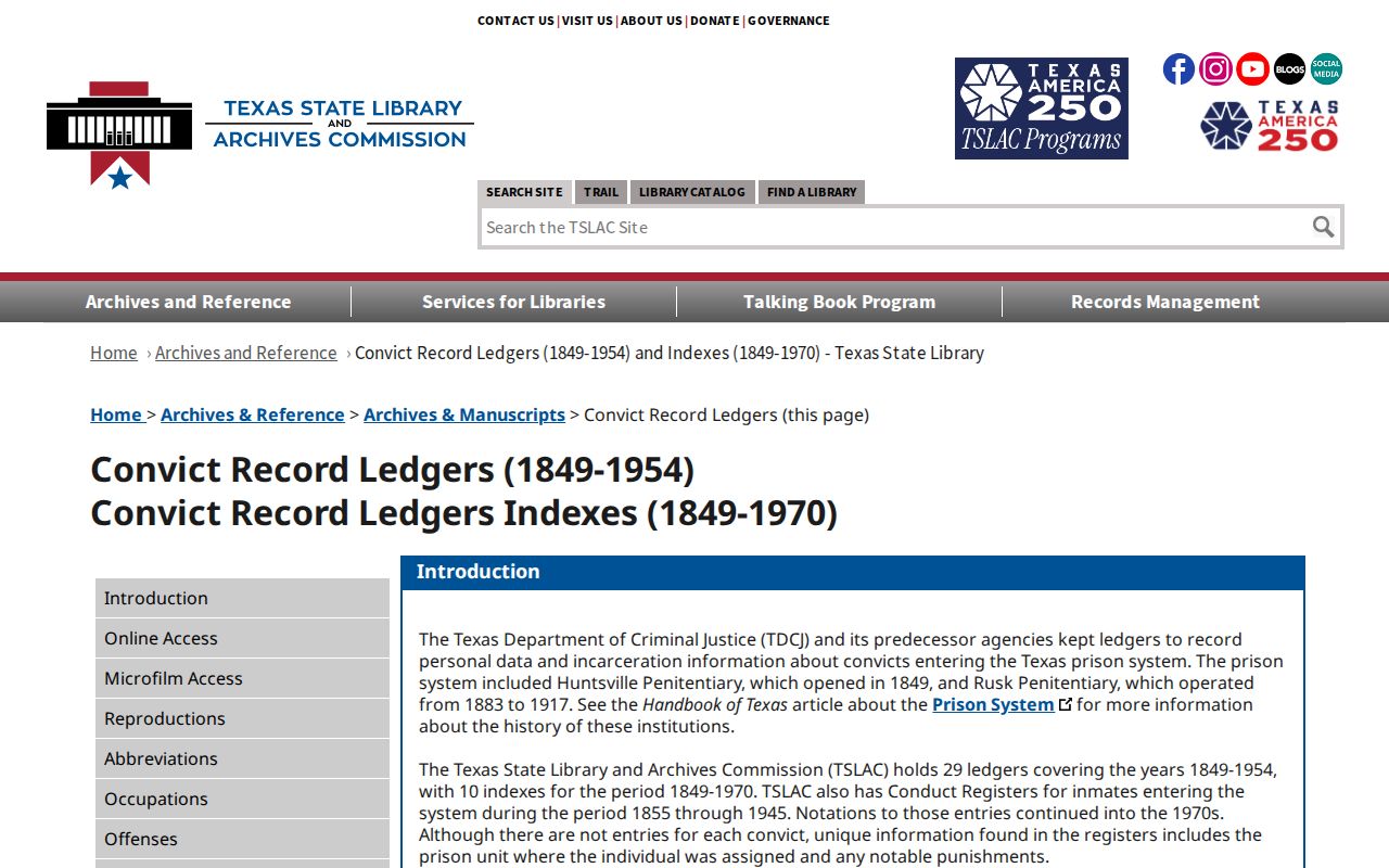 Texas convict record ledger and index guide for historical corrections records