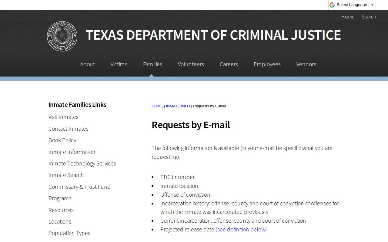 TDCJ Texas public-information statement about inmate photographs