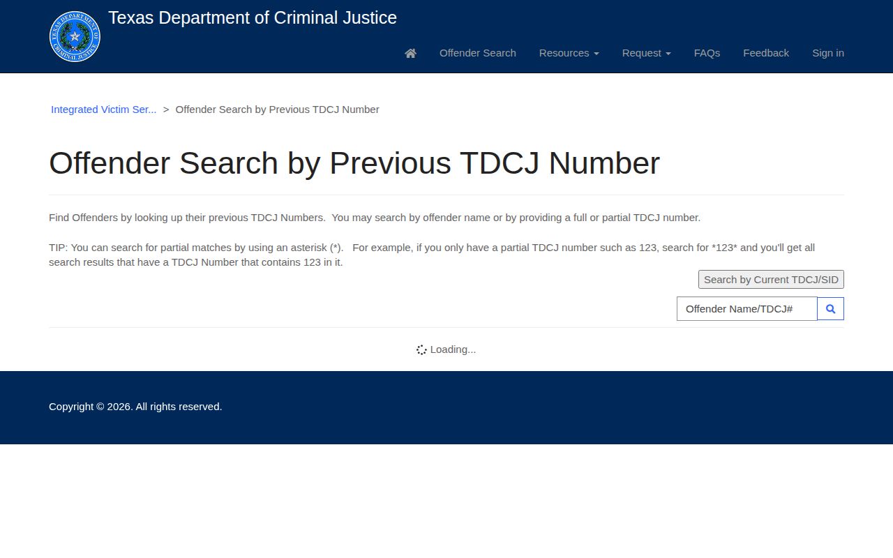 Official TDCJ page for searching by a previous TDCJ number