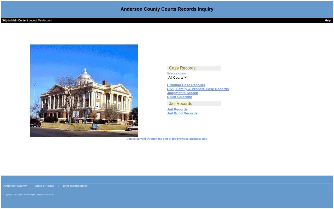 Anderson County Texas public jail-record search interface