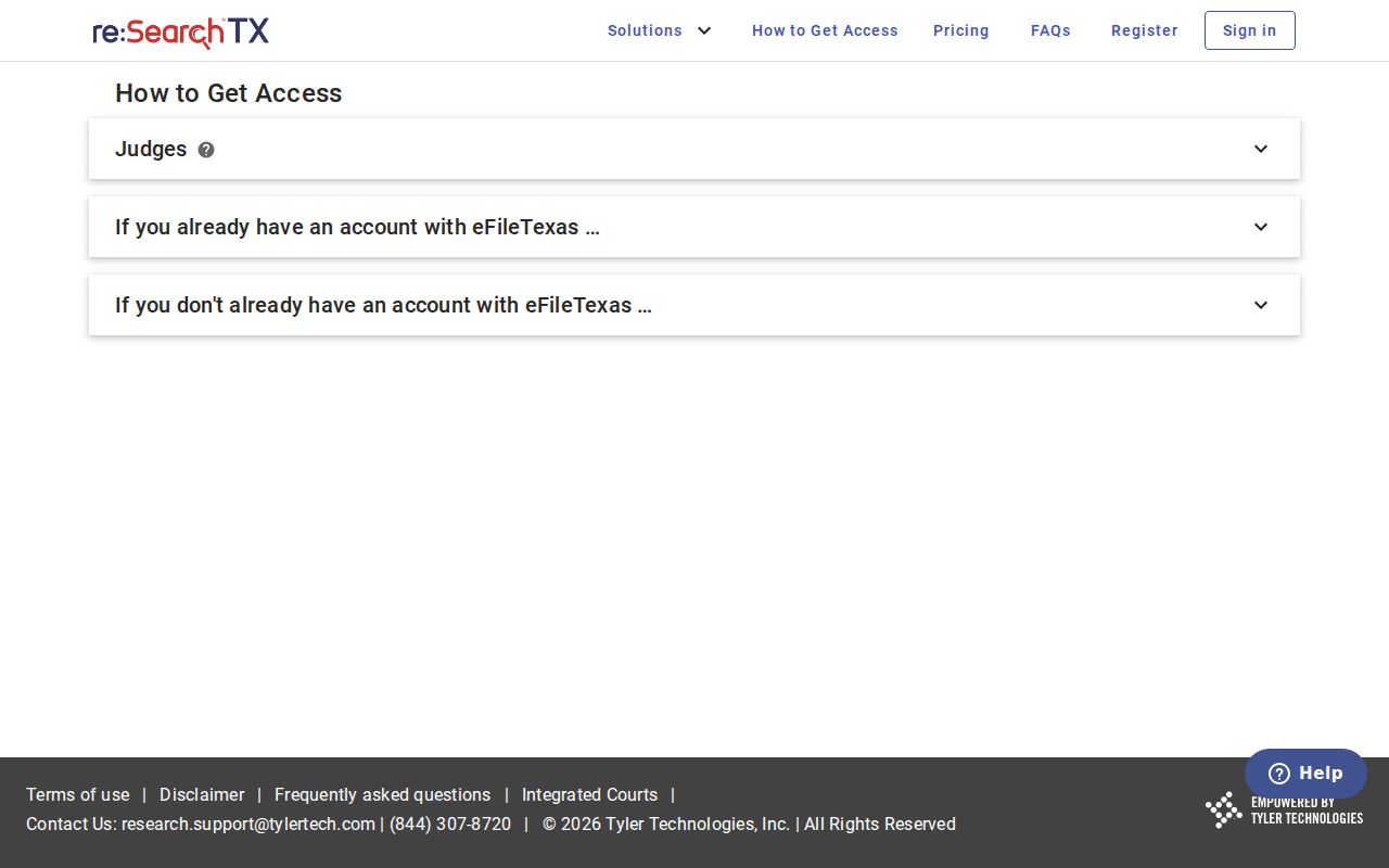 Texas re:SearchTX court record search entry screen