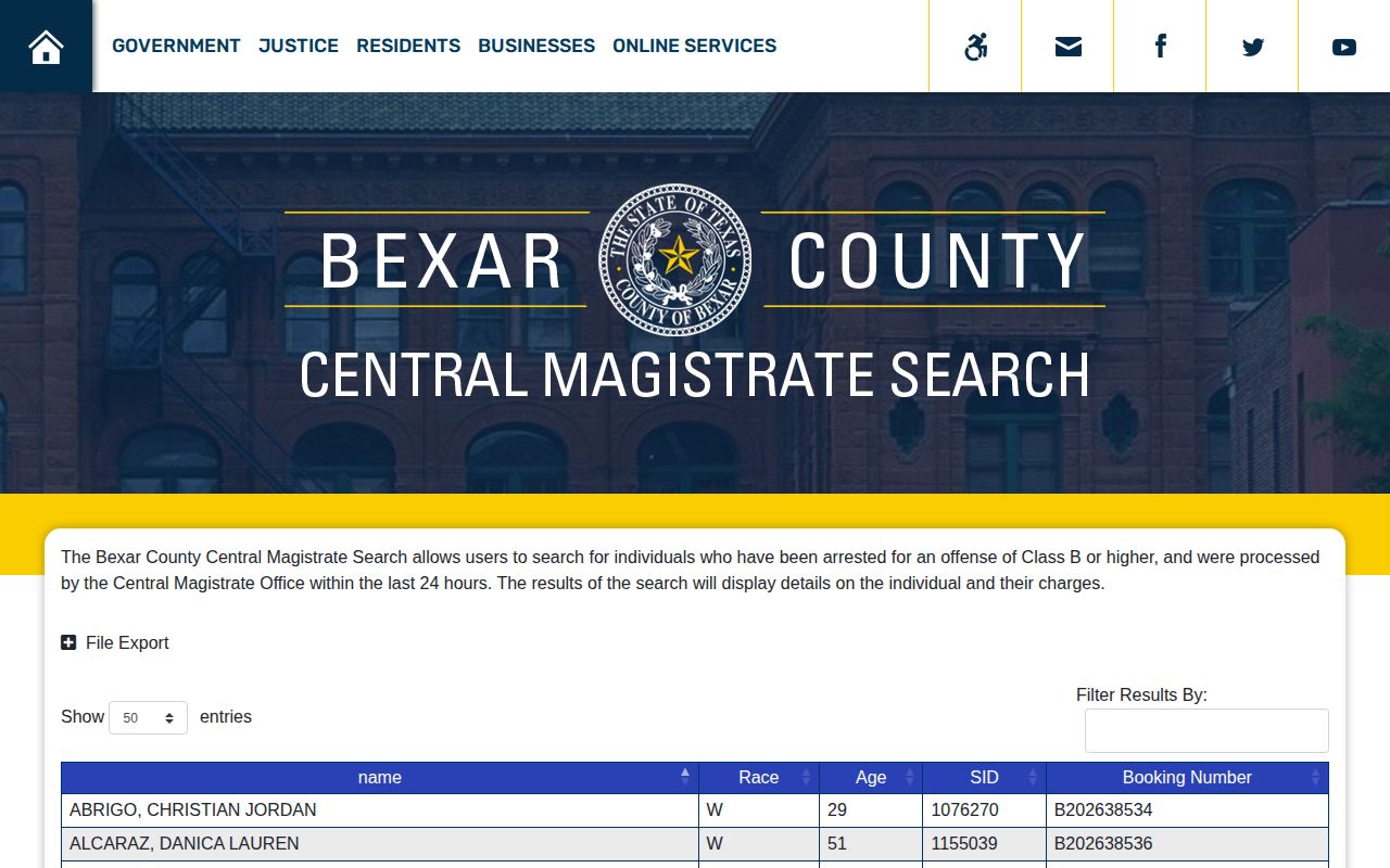 Bexar County Texas recent magistrate and custody search